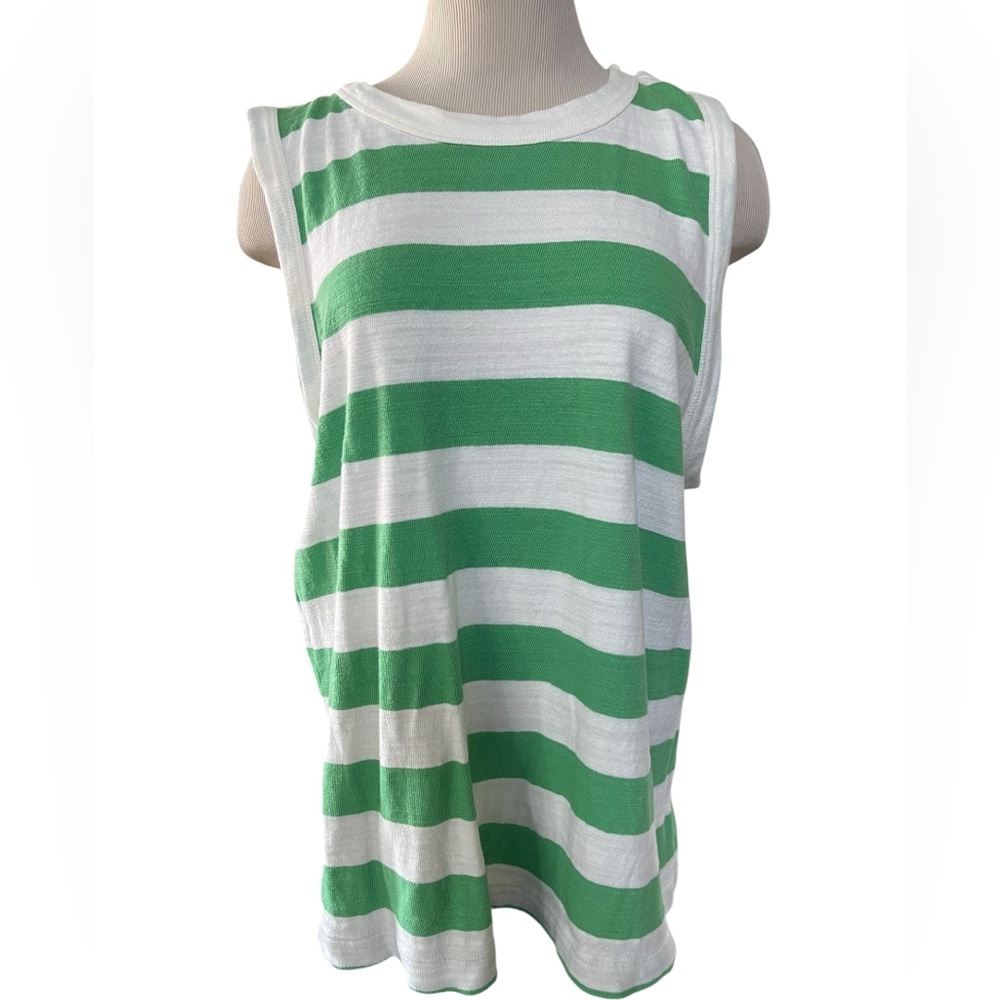 LOFT Green White Stripe Sleeveless Crewneck Tank Top Heavyweight Size X LARGE